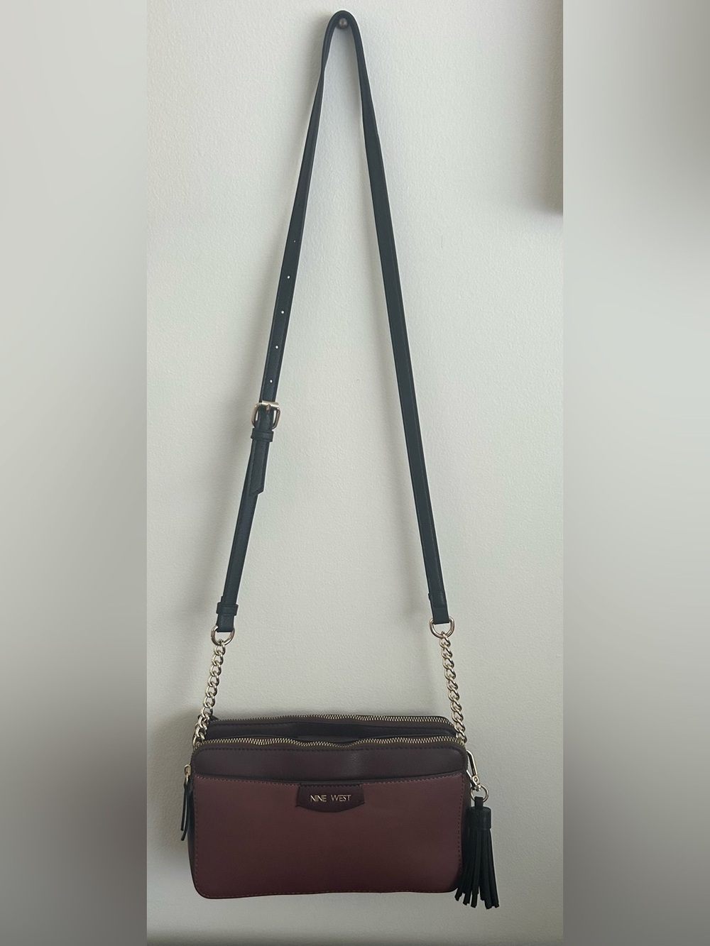 Nine West Burgundy Camera Crossbody Bag Double Zip Organizer Purse - Picture 4 of 12